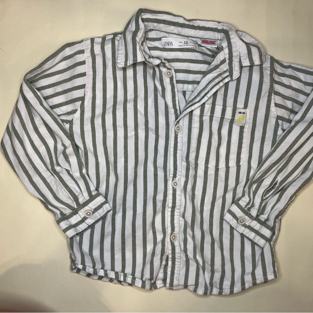 Zara kids Boys 4-5 Striped Cotton Button Down Casual Shirt
